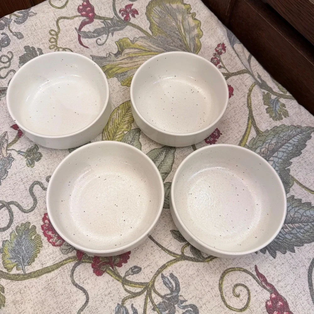 Calvin Klein Set Speckled Stoneware Bowls Japan White Ceramic Prep Serving Bowls
